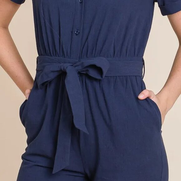 ✨NWT Lime 'N' Chili‎ Collared Button Down Romper with Tie Belt - Picture 7 of 8